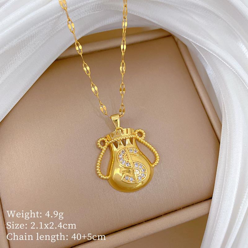 Stainless Steel Copper Micro-Inlaid Natural Stone Heart Fashion Light Luxury Elegant Electroplated Sporty Unisex Necklace
