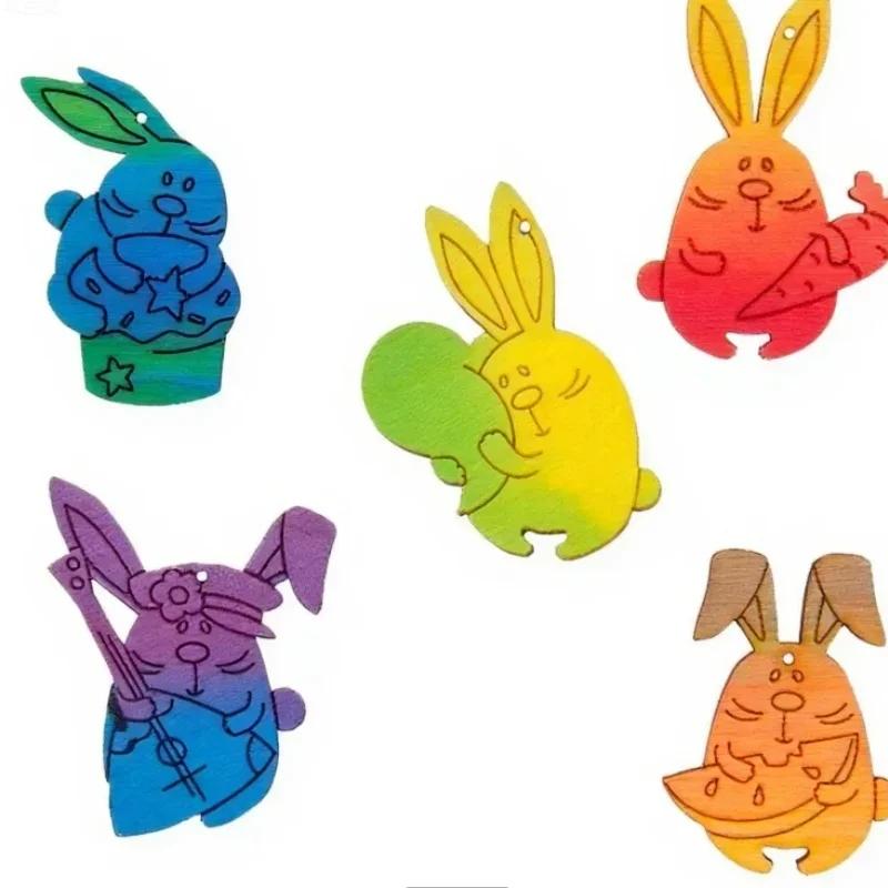 Five Styles Of 20 Rabbit-shaped Wooden Slices, Rabbit Slices Diy Unfinished Indoor Rabbit Handicrafts