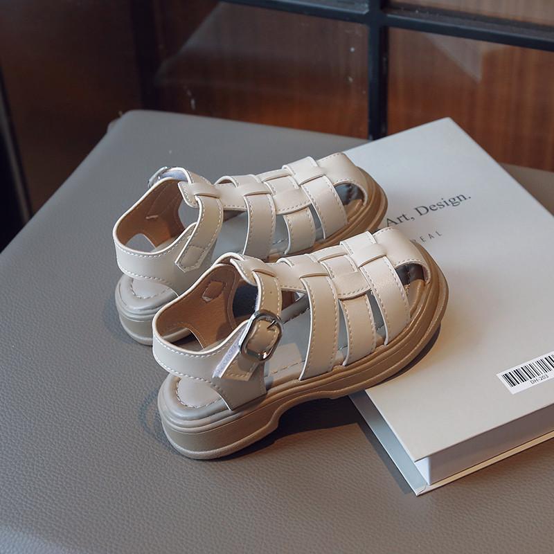 Bambini Intreccio Punta Chiusa Scarpe Tinta Unita Classiche Sandali Romani per Bambini Ragazzi Ragazze Scarpe Casual Vuote Stile Britannico