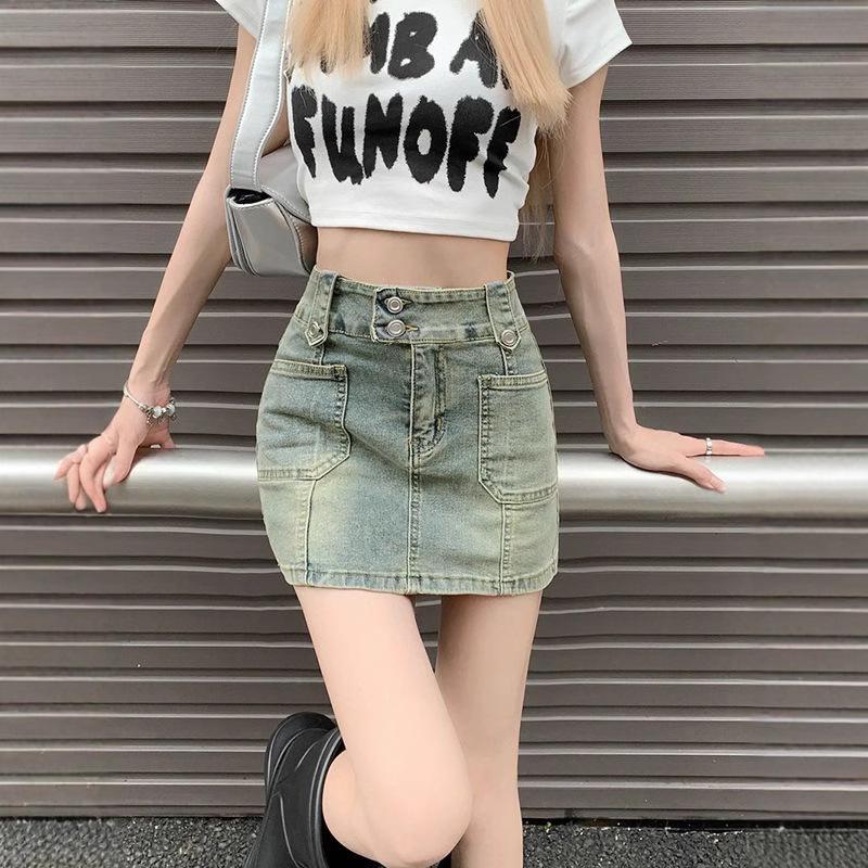 **Summer 2025 High-Waist Retro Denim A-Line Mini Skirt**