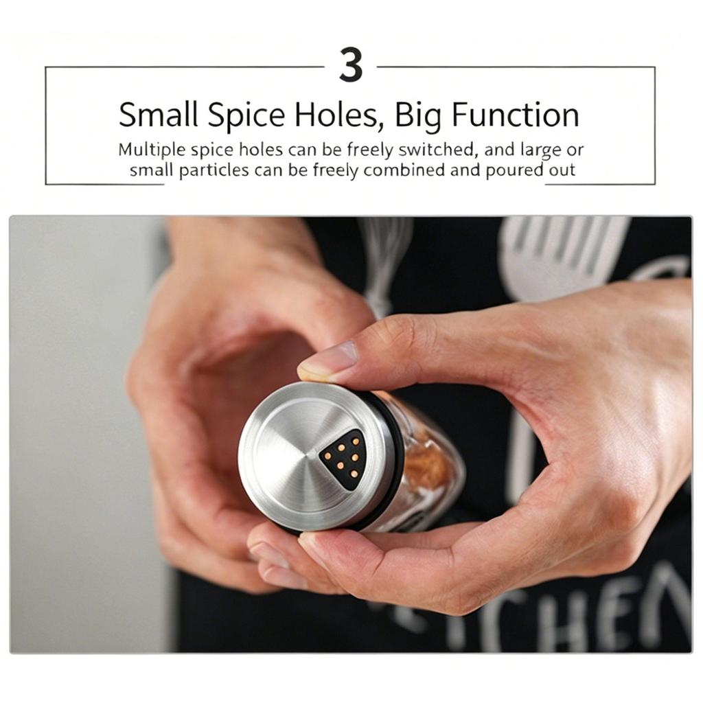 Rotating Spice Rack Set - 360° Revolving Glass Seasoning Jars with Stainless Steel Lids Food-Safe Lead-Free Glass for Kitchen Countertop, BBQ, Camping