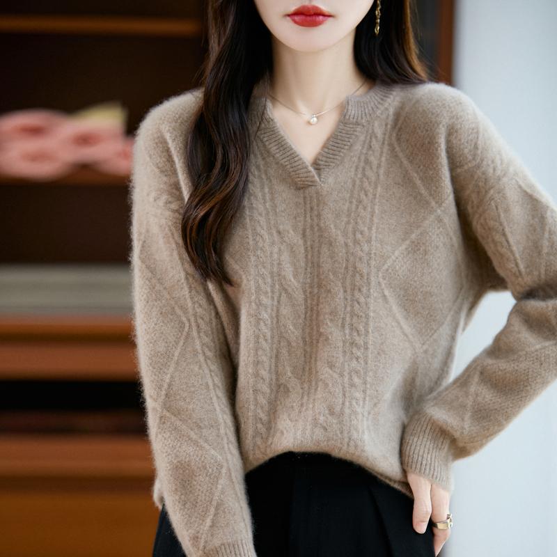 Women's cashmere sweater Qinghe cashmere 30% cashmere 70% wool autumn and winter pullover warm and fashionable