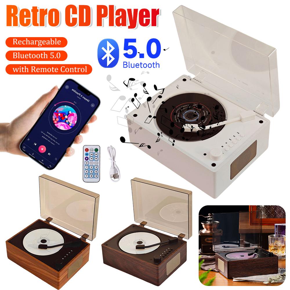 Portable Retro CD Player Wireless Bluetooth 5.0 Speaker Rechargeable Two-way CD Player with 2000mAh Battery Home Music Player