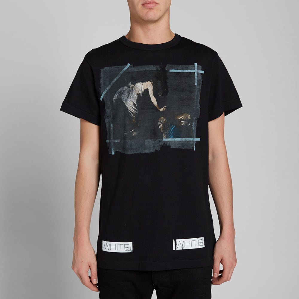 Off-White Religious Stripe Short Sleeve T-Shirt Regular Fit Men Tops Black OMAA002S160010061088