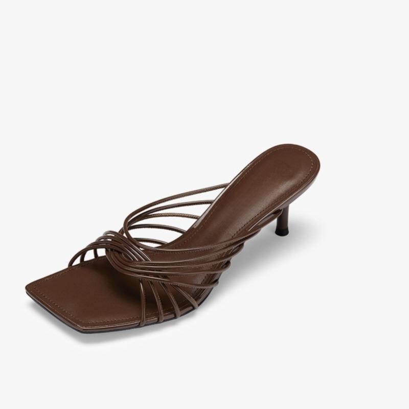 

Fashion Square Head Cross Strap High Heel Sandals for Women New Style Temperament Stiletto Open Toe Roman Sandals for Outdoor Wear 42 коричневый