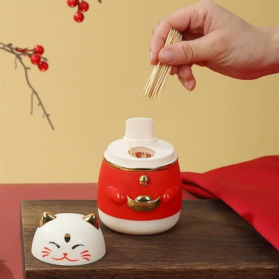 1PC Automatic Pop-Up Toothpick Holder with Cute Cat Decoration Novelty Kitchen Home Storage Box