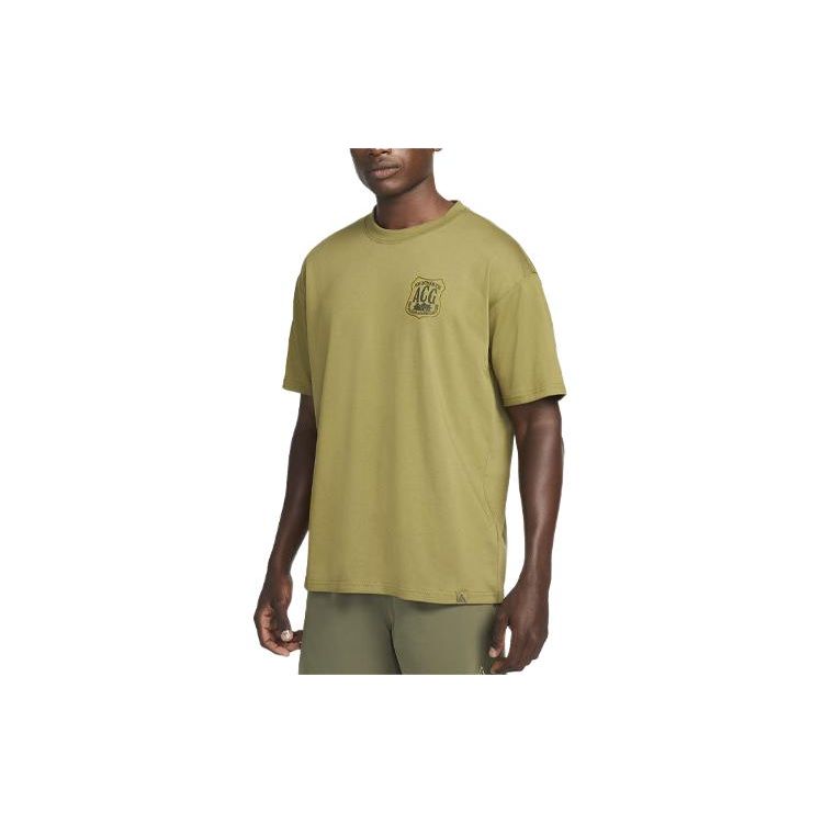 

Nike ACG Letter Print Ribbed Crew Neck Comfort Tee Men Tops Olive DR7757-378 XL