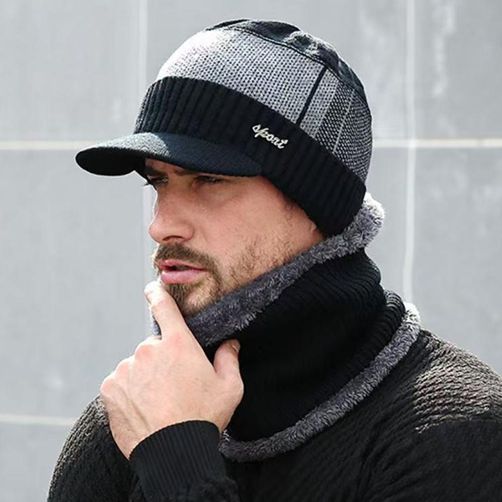 Men Winter Warm Set Classic Plush Fur Lined Winter Hat Male Outdoor Keep Warm Fashion Hat Cap