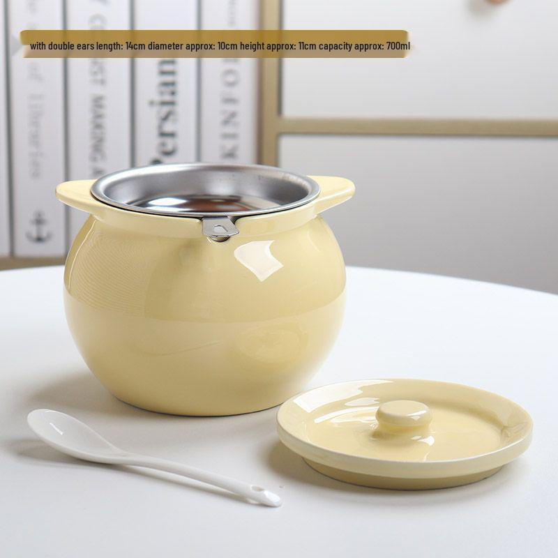 Ceramic Double-Handled Lard Jar with Lid - High-Temperature Resistant Kitchen Oil Storage Pot
