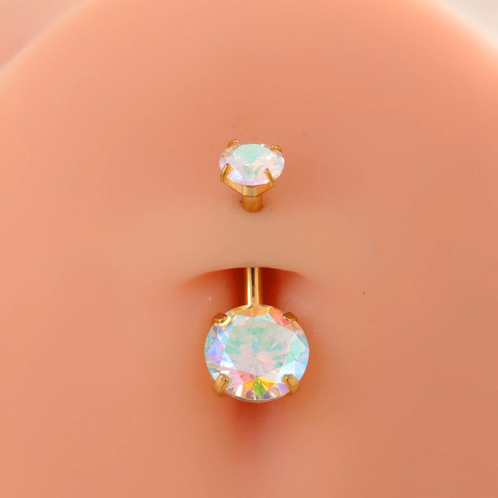 6pcs/ser Navel Belly Piercing Jewelry Cute Pink CZ Heart Navel Belly Rings for Women 14G Gold Stainless Steel Body Piercing