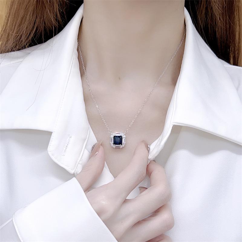 Elegant Blue Sapphire Zircon Necklace for Women - Versatile Clavicle Chain with Natural Luxury Charm