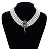 Multilayer Pearl Beaded Bracelet Shiny Necklace Earring Set Temperament Bridal Jewelry Set  Lady