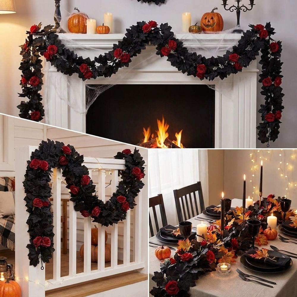 Gothic Style Maple Leaf Garland Lifelike Artificial Plant Christmas Decor