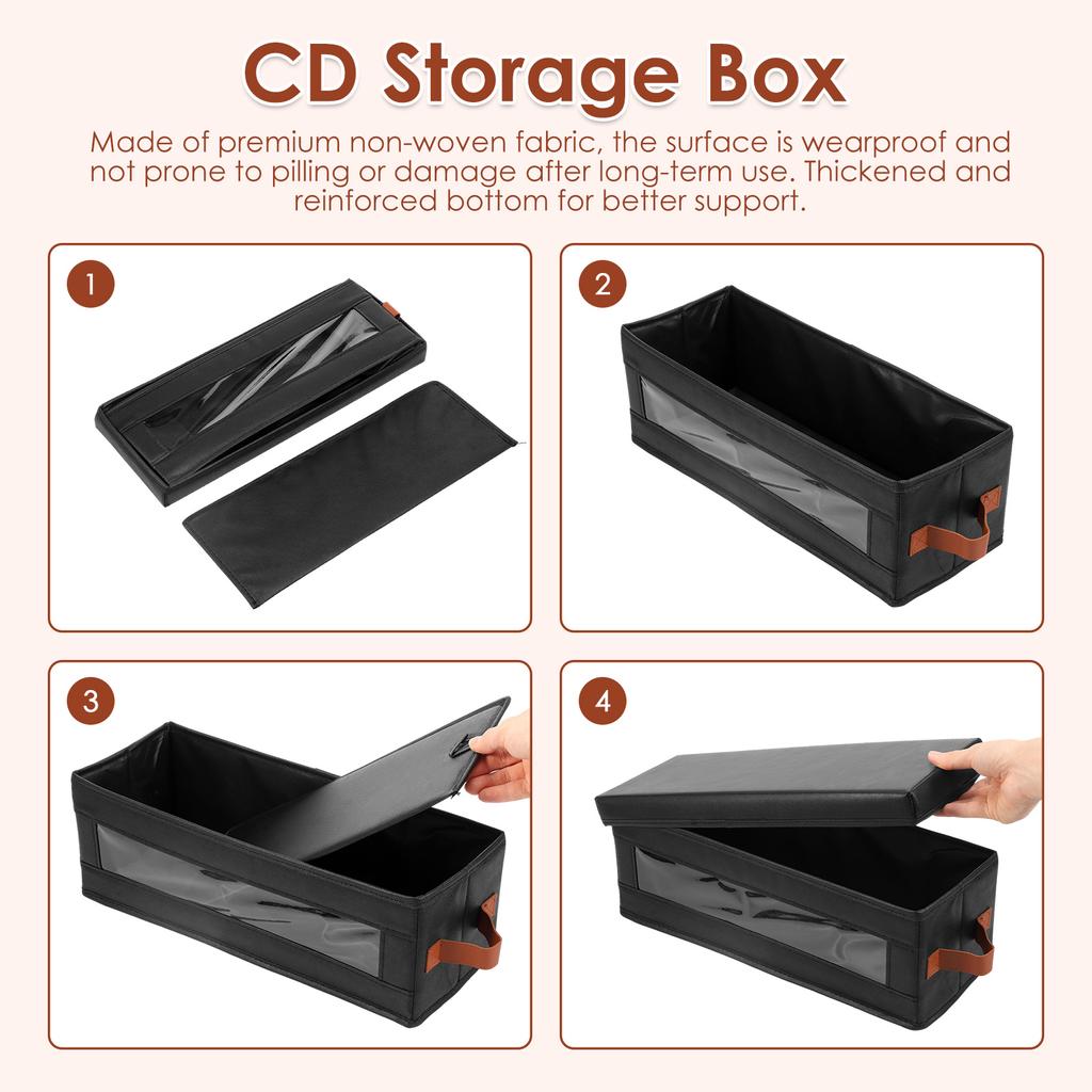 4Pcs DVD Storage Box Non Woven CD Container Box with Visible Window Lid and Handle Books Stationery Video Game Disk Organizer
