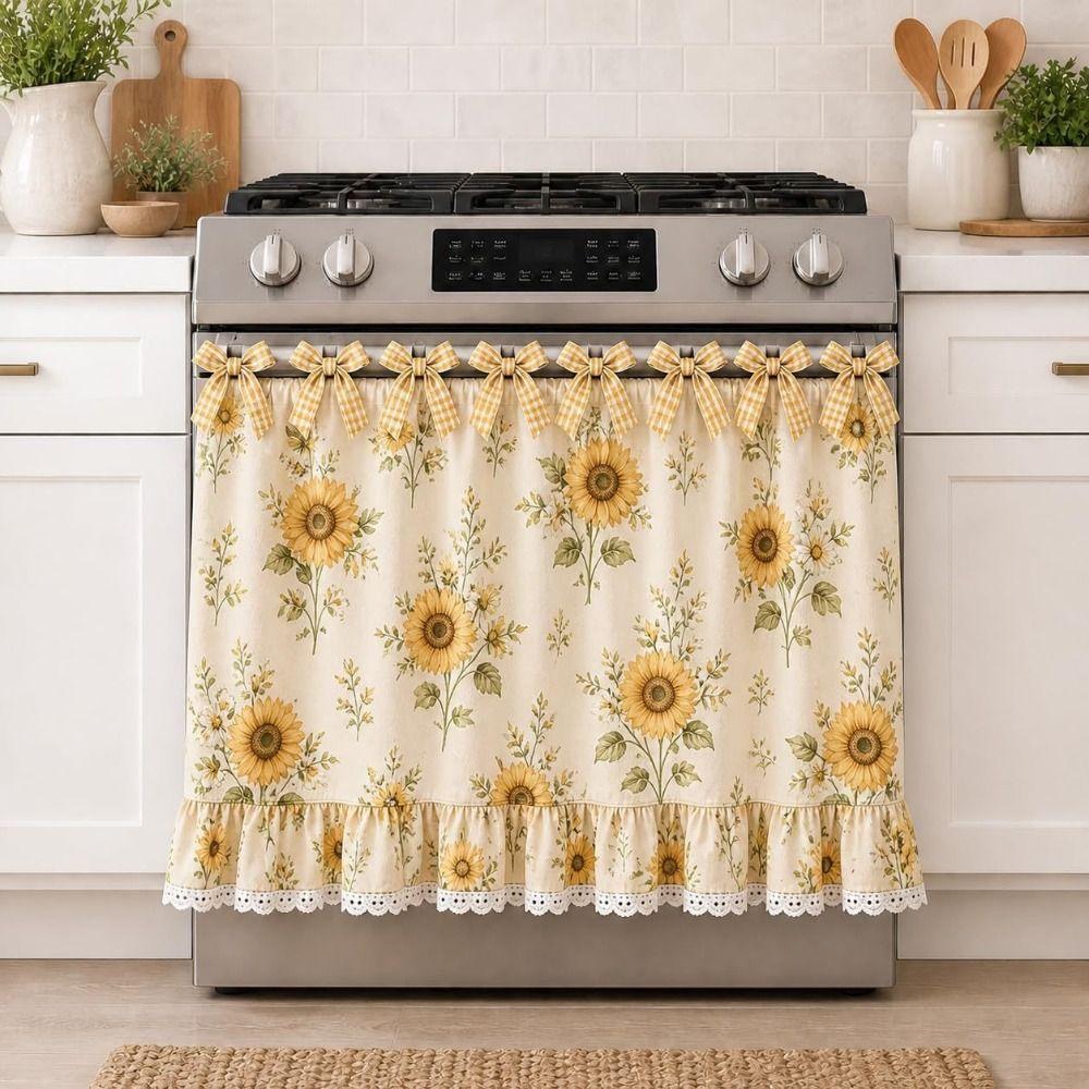 Cotton Blend Stove Cover Skirt Charming Farmhouse Stove Skirt Rustic Oven Curtain  Home