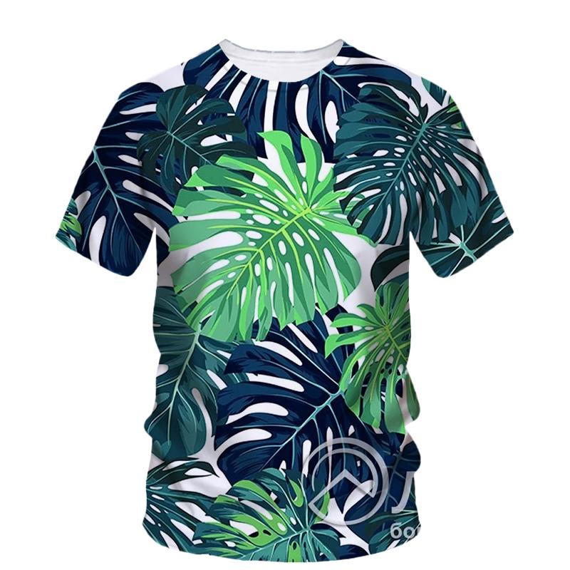 Summer Originality Plant Leaves Graphic T-shirts Trend Casual Personality Fun Printed O-neck Short Sleeve Men's T-shirts