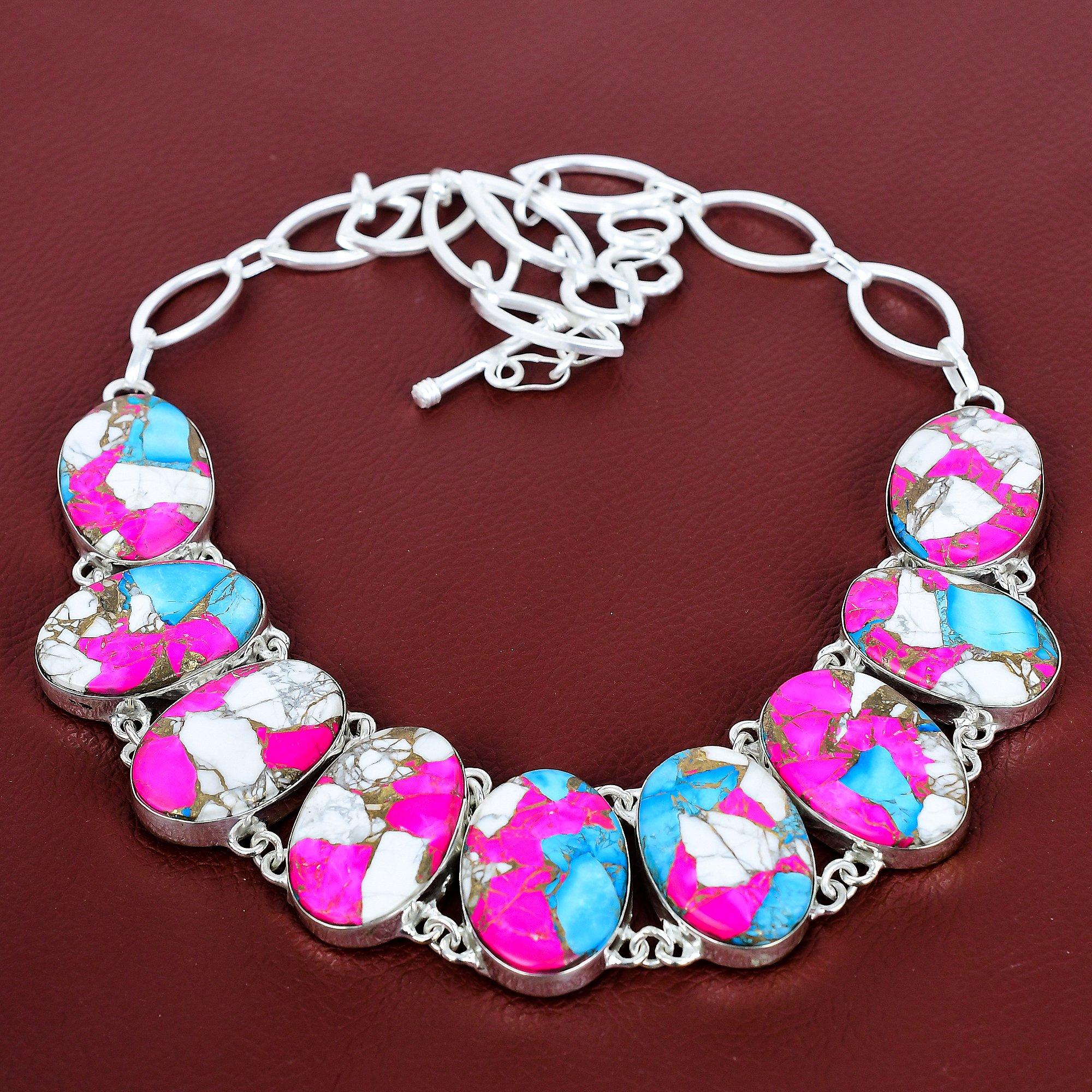 

Cotton candy turquoise necklace 925 sterling silver necklace adjustable chain necklace gemstone jewelry anniversary gifts handmade necklace Adjustable