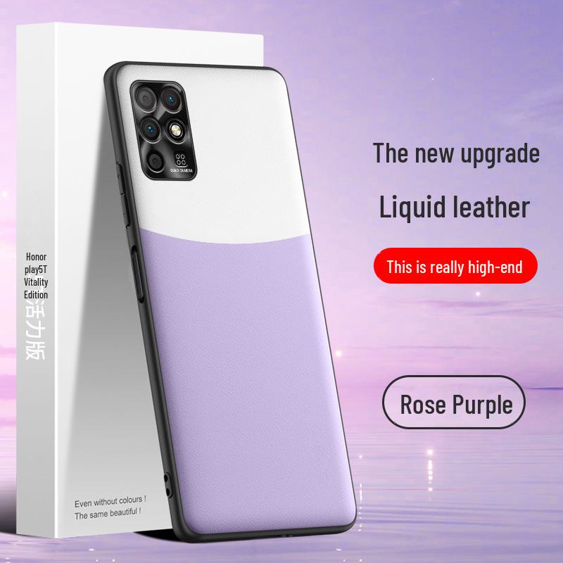 Schutzhülle aus flüssigem Leder für Honor Play 5T Vitality Edition mit Sturzschutzfunktion, als einteilige Hülle geliefert.