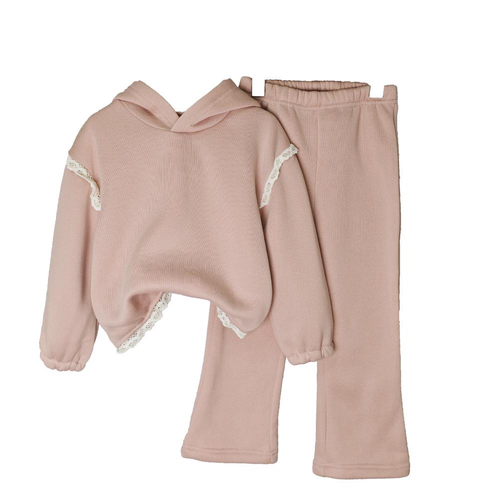 Autumn Girls' Lace Hooded Sweatshirt Set - Korean Style Two-Piece Outfit