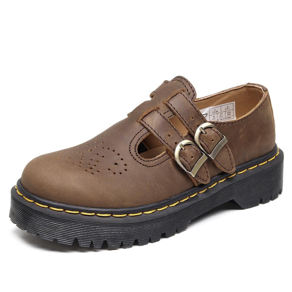 MARYJANE Mary Jane Schuhe Leder Low-Top, Martin Schuhe Damen Crazy Horse braun Mode Student Freizeit