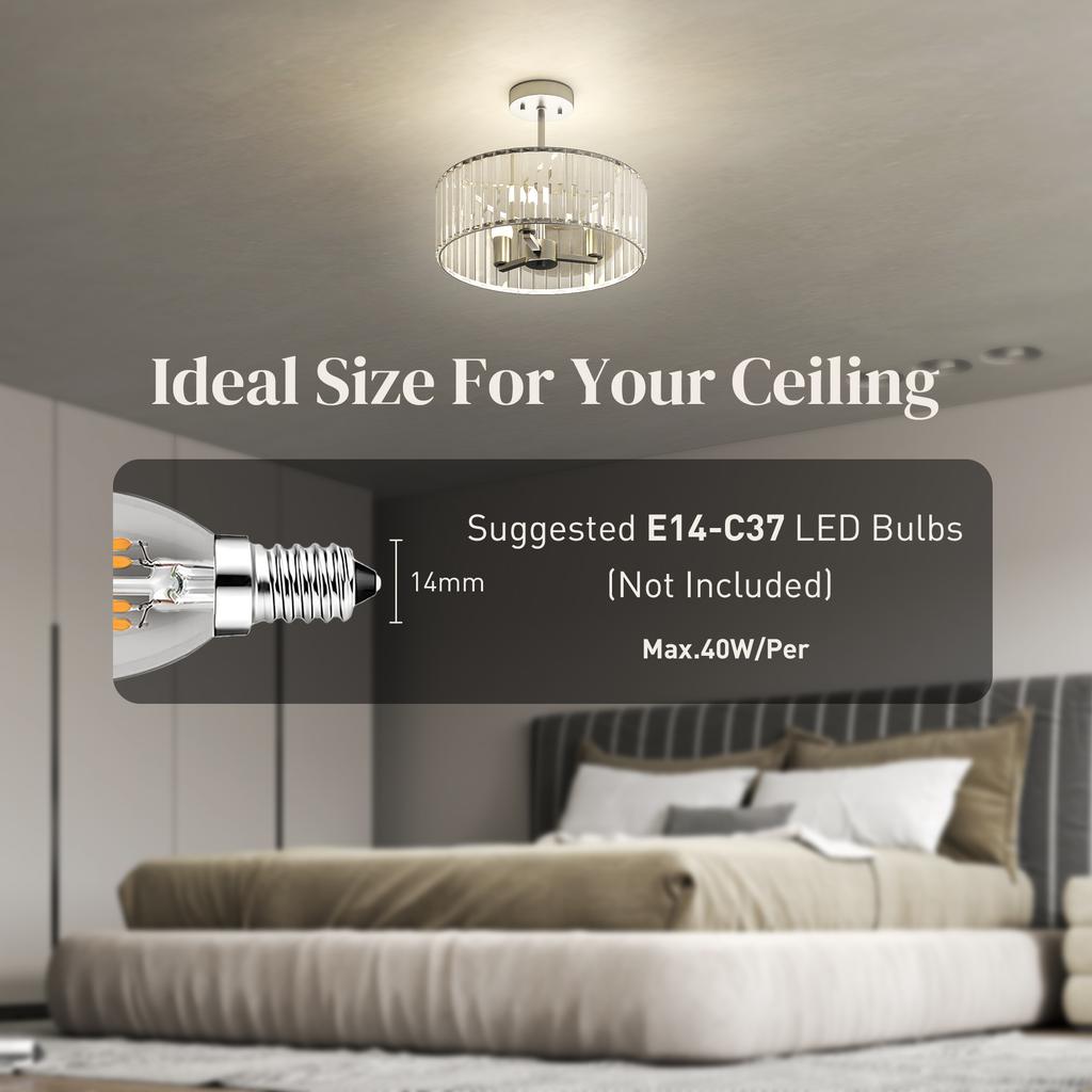 Crystal Ceiling Light Fixture, Semi Flush Mount Modern Crystal Chandelier Ceiling Light for Living Room, Bedroom, Hallway, Dining Room