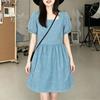 ZANZEA Women Casual Square Collar Summer Short Sleeve Grid Print Dress
