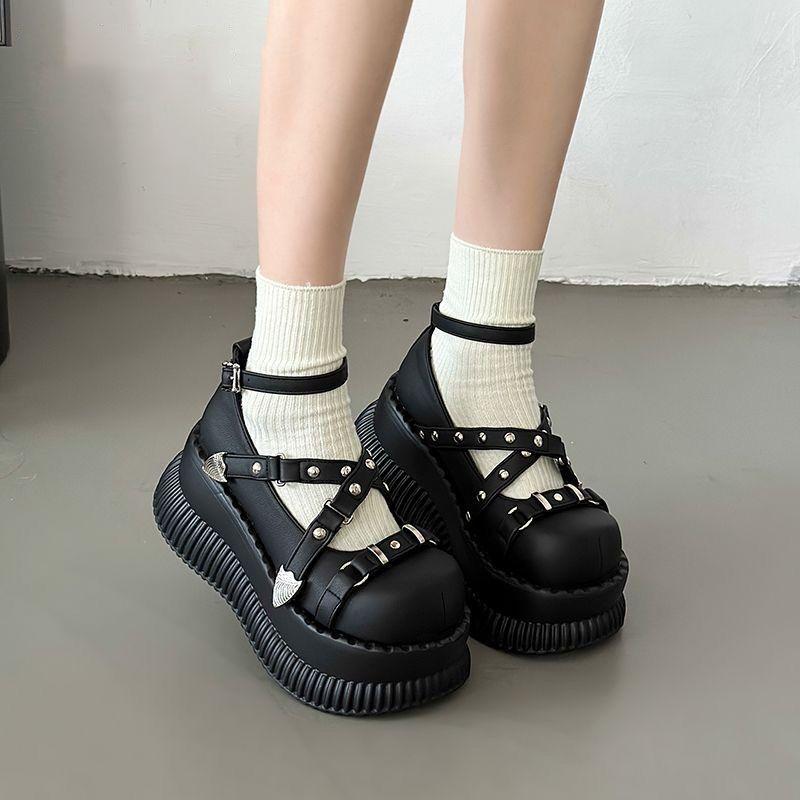 Spice girl muffin big head small leather shoes women's 2024 spring new niche sweet cool platform shoes punk subculture single shoes