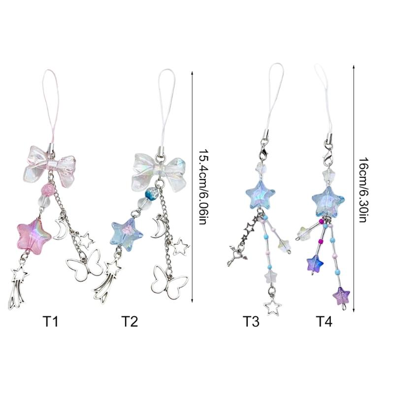 Handmade Bowknot Phone Charm Hanging Rope Star Pendant Keychain Phone Chain Strap Lanyard Bag Decoration Accessory