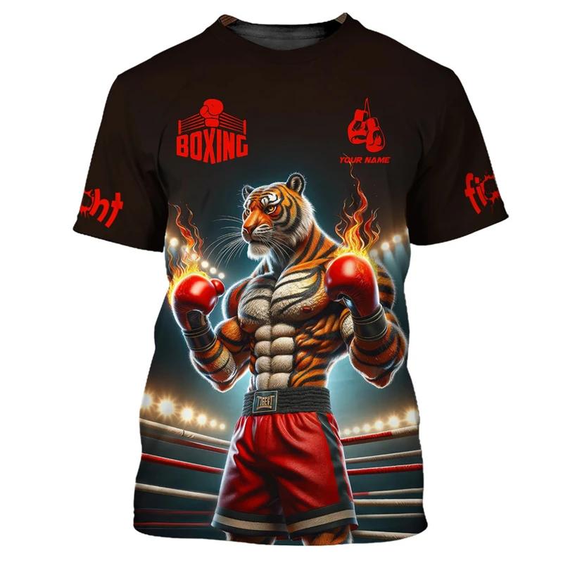 Boxing Series Men's Cool Fighting Pattern T-Shirt 3D Printed Personality Daily Leisure Fashion Sports Round Neck Short Sleeved T-shirt