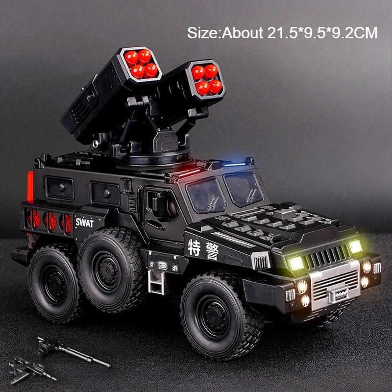 1:50 Legierte Panzerwagen Diecast Modell Spielzeug Sound Licht Rückzieher Türen Geöffnet Miniatur Raketenfahrzeug für Kind Jungen Sammlung Spaß