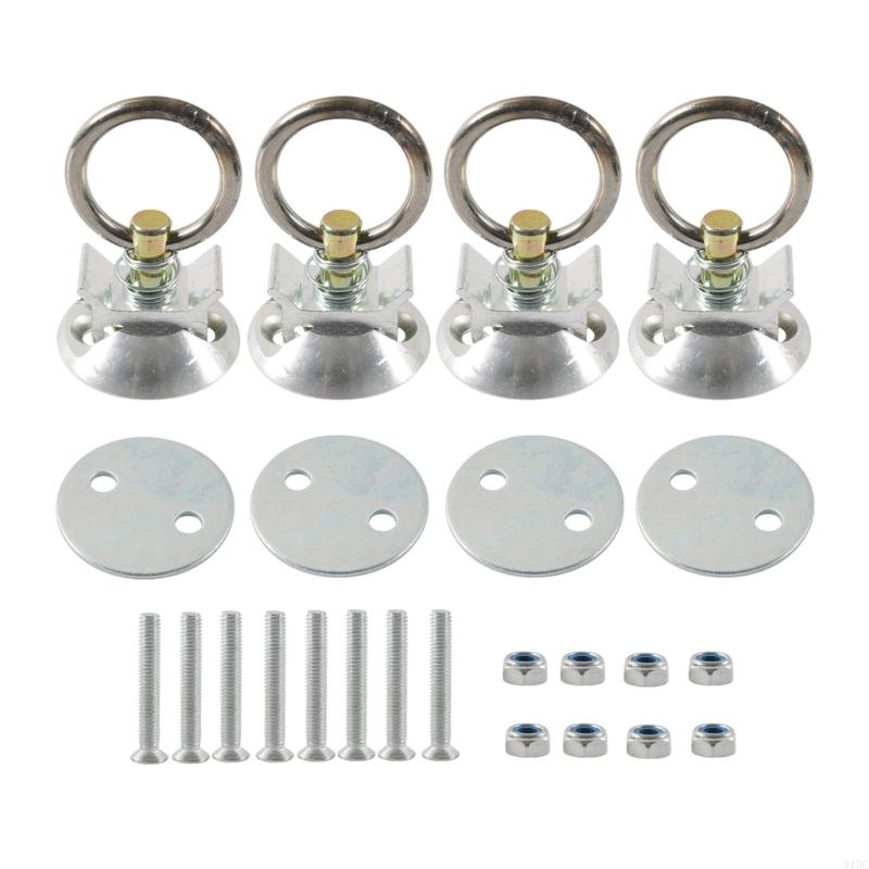 4 Kits d'Arrimage pour Rail en L Système d'Arrimage avec Anneaux Rondes pour Bacs de Camion ou Remorques Kit de Points d'Ancrage Rond pour Arrimage
