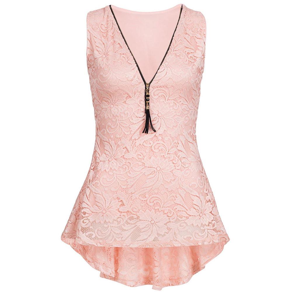 Buy Women Floral Lace Zip Up Tank Top Sleeveless Slim Vest Pure T