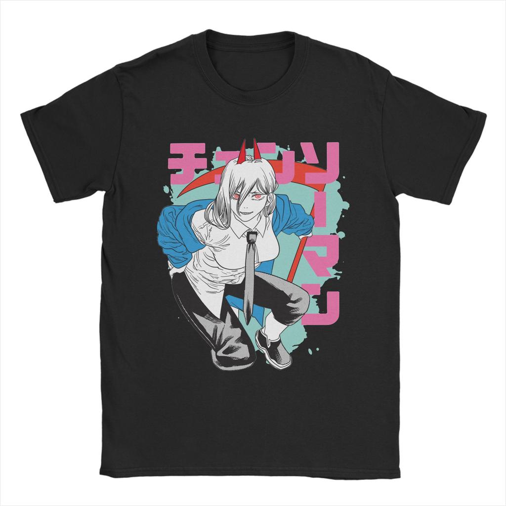 Power Chainsaw Man T-Shirt Men Anime Funny Pure Cotton Tees Crew Neck Short Sleeve T Shirt Graphic Clothing