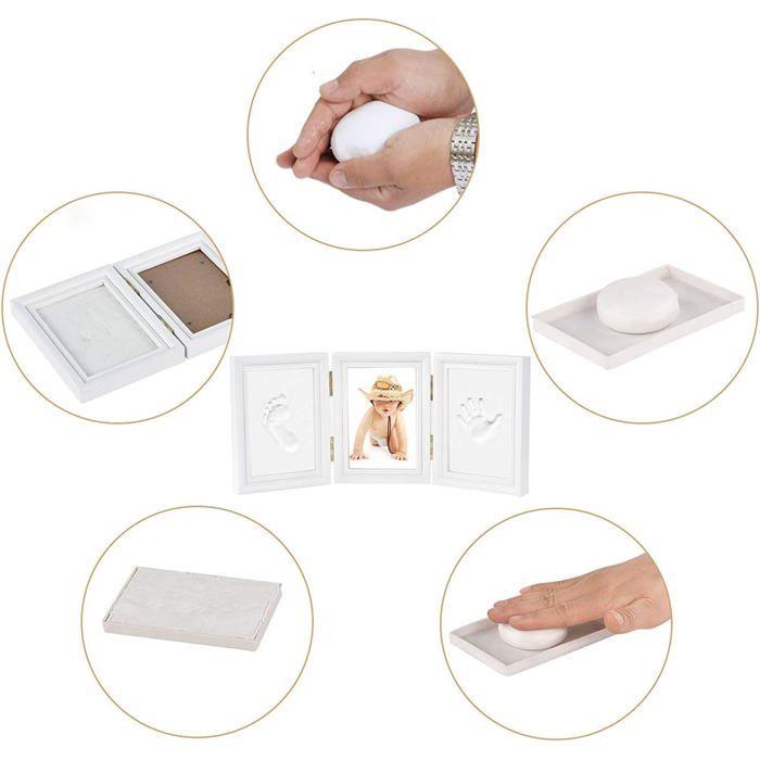 Newlemo empreinte de la main empreinte cadre photo kit pour garcons parfait cadeau de douche de bebe (3 parties, blanc)