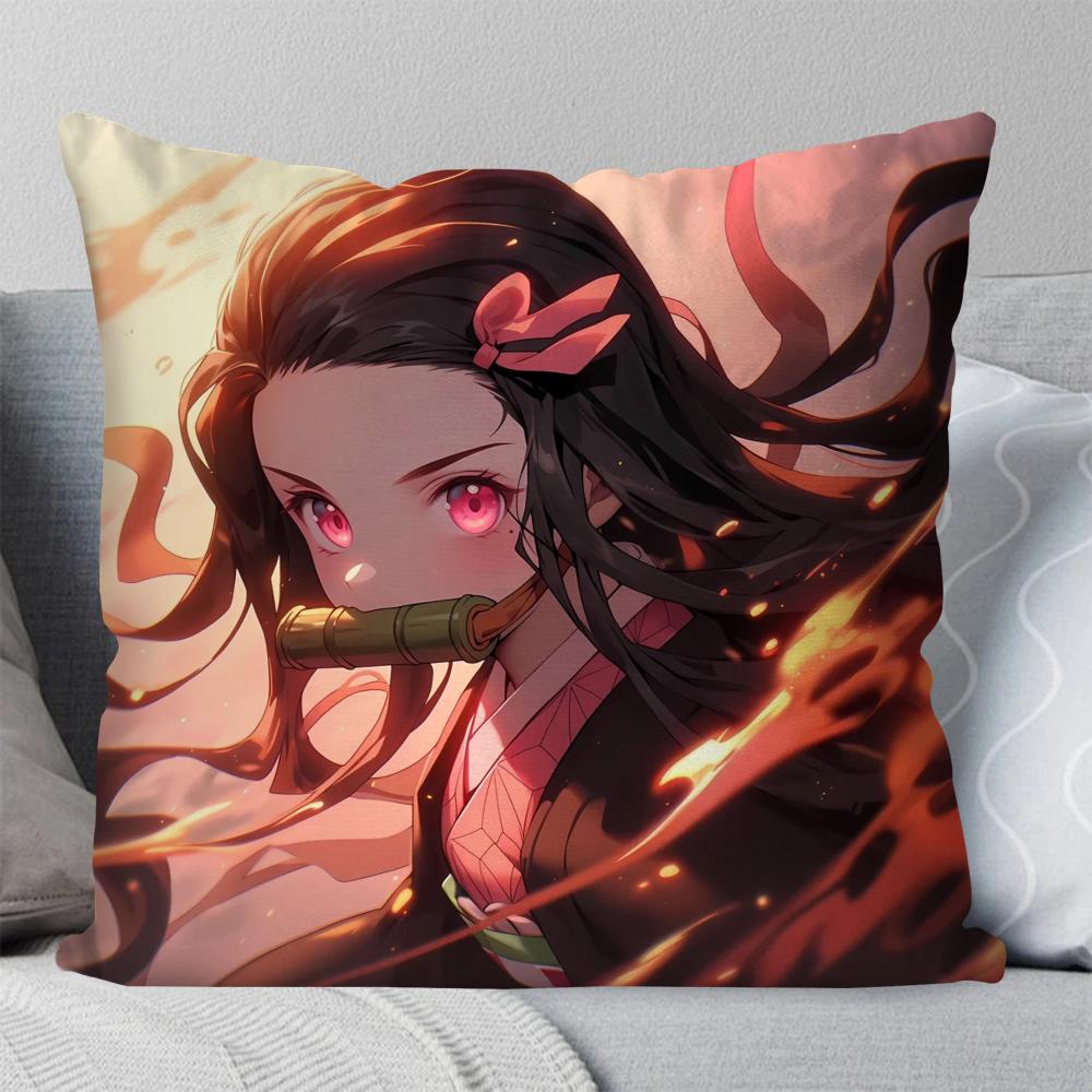 1Pc Nezuko Animation Demo Slayer Blade Pillow Case Square Pillow Bedroom Sofa Leisure Comfortcarlivingroom Home Decoration 40X40
