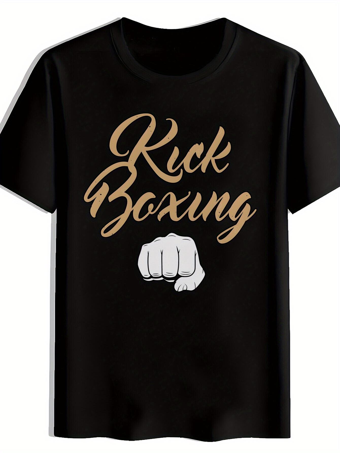 

Motivational Boxing Graphic T-shirt - Kick Boxing Lettering & Fist Design - Black with Golden Lettering - Lightweight Breathable Polyester Tee for Gym XXL