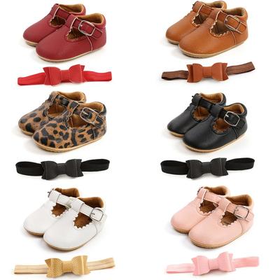 Baby Boy Leopard PU Leather Shoes Soft-soled Toddler Shoes + Headband Two Piece 0-18M