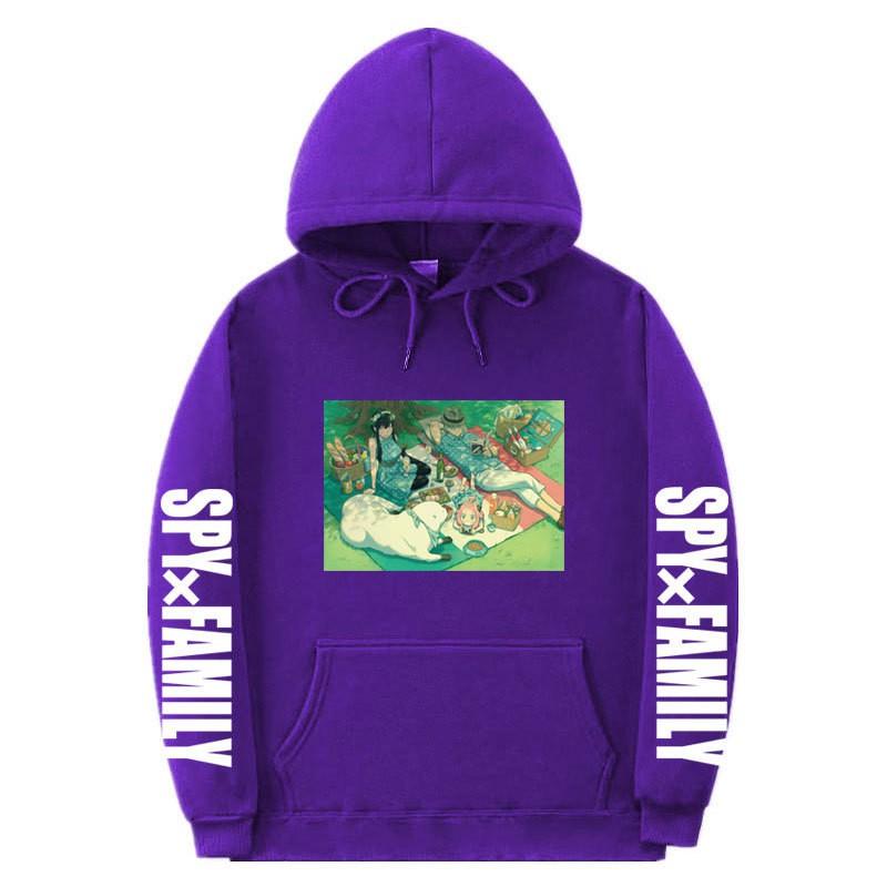 Spy X Family Anime Print Hooded Sweatshirt Men Women Oversized Fleece Pullover With Ribbed Hem