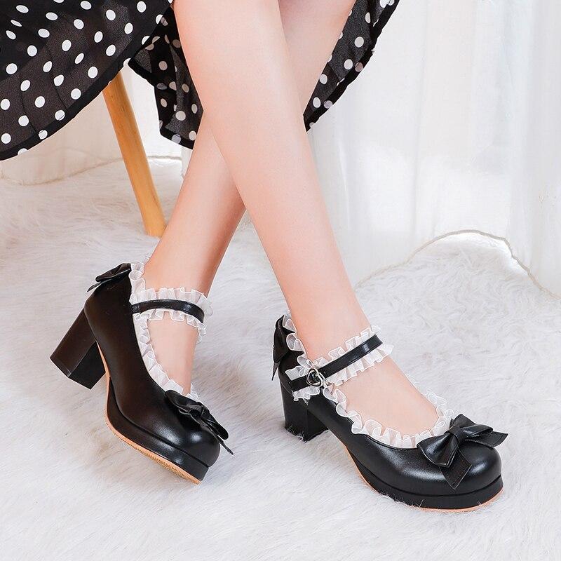 Lace Edge Lolita Shoes Women High Heels 