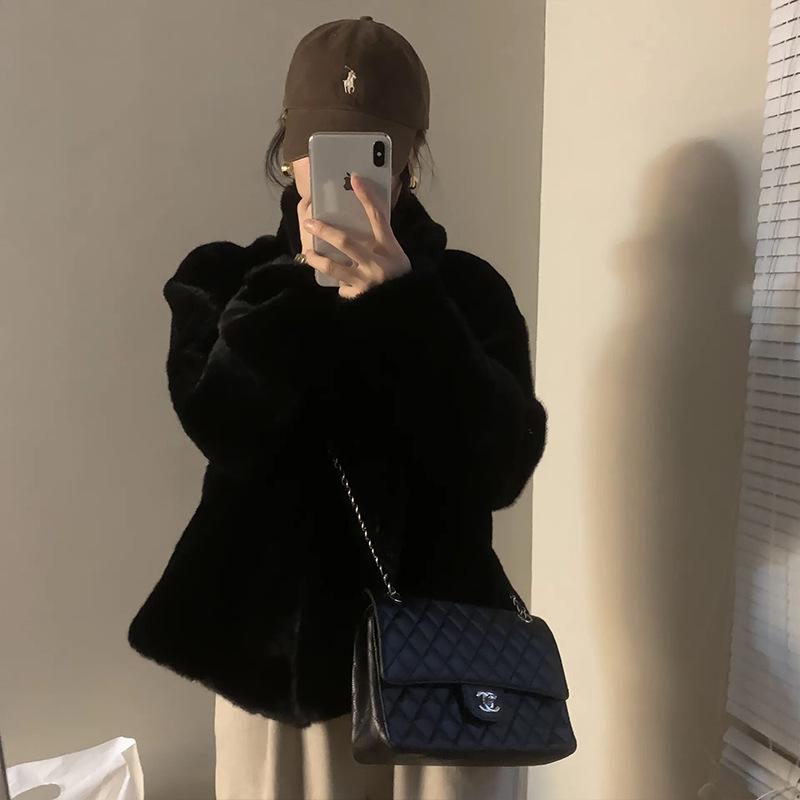 

2025 Autumn/Winter Women s Young Style Reversible Eco-Friendly Lambswool Short Stand Collar Fur Coat L (for 110-125 lbs)