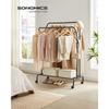SONGMICS Clothes Rail, Clothes Rack, Double Clothes Hanging Rail, Heavy-Duty Metal Frame, with Wheels and Shelf, 100 kg Total Max. Load