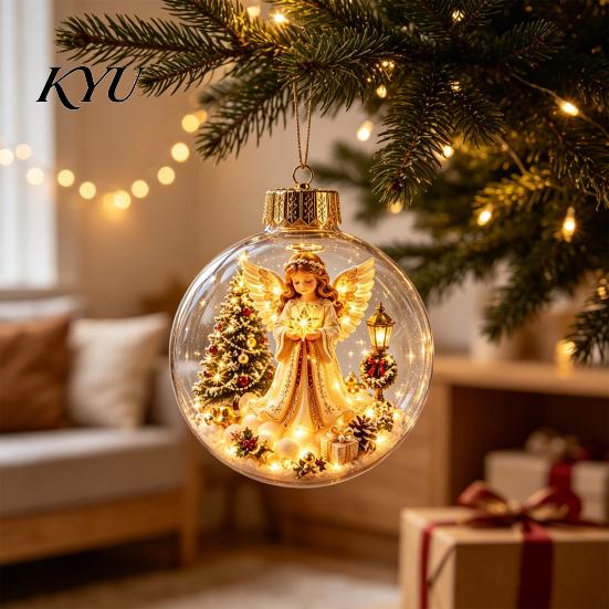 Year Round Home Accent Lighted Clear Christmas Ball Ornaments, Cute Santa Claus/Tree/Snowman/Angel Figure Inside Winter Wonderland Decorations