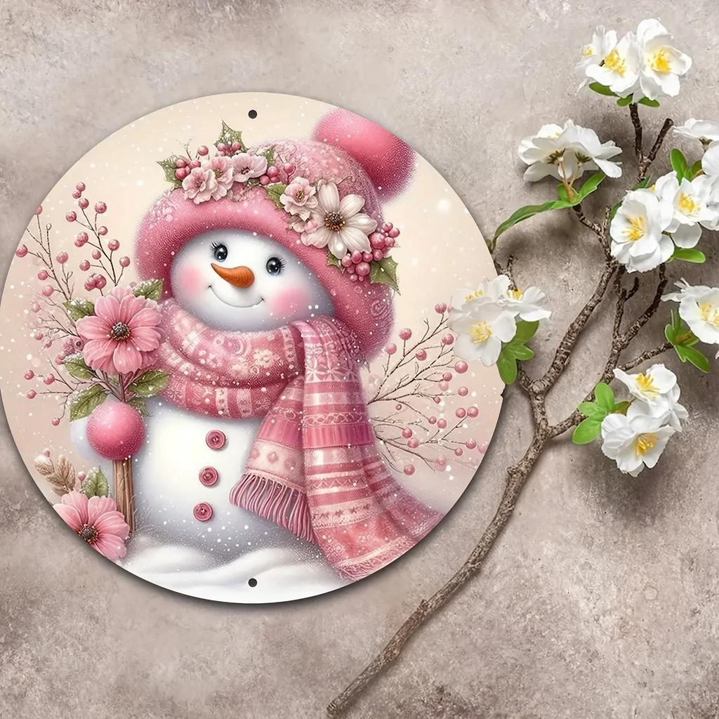 Pink Christmas Snowman Door Sign Front Door Decor Wall Hanging Decoration Xmas Wood Door Hanger