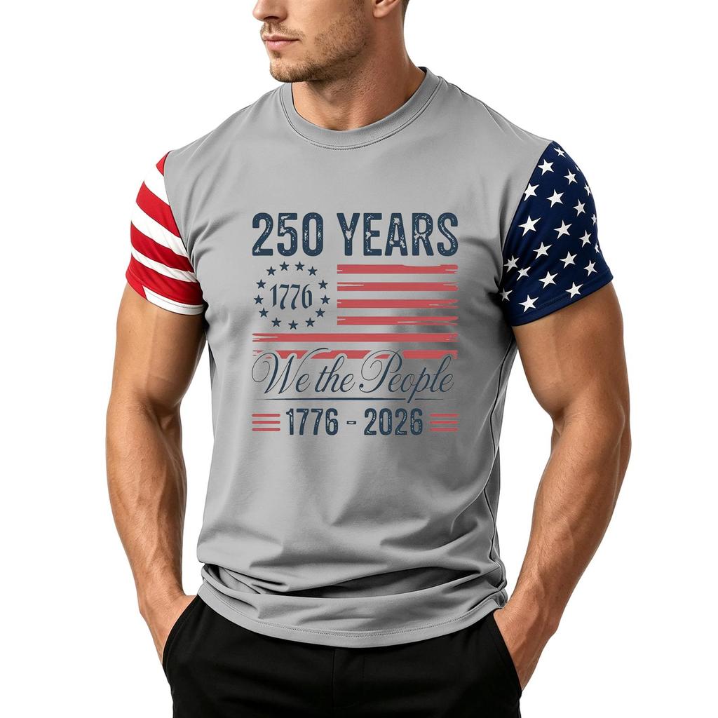 Men's Independence Day Flag Print Short Sleeve T-Shirt, Loose Casual Daily Summer Tops
