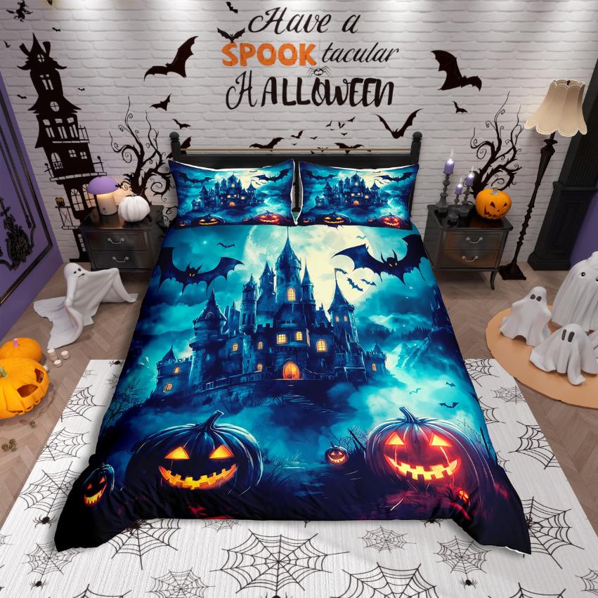 Homewish Gothic Theme Duvet Cover SetSpooky Halloween Comforter Cover SetBlack Crown Birds Bed Set For Boys Teens