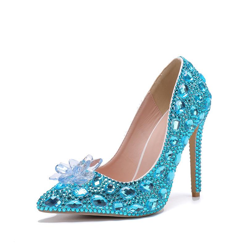 Fashion Luxury Handmade Full Diamonds Rhinestones Women Pumps Fashion Crystal Flowers Stiletto High Heels Lady Banquet Wedding Shones