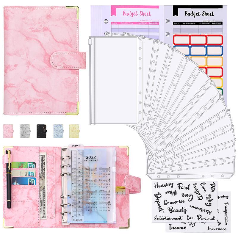 6-Hole A6 PU Leather Marble Diary & Finance Binder Book