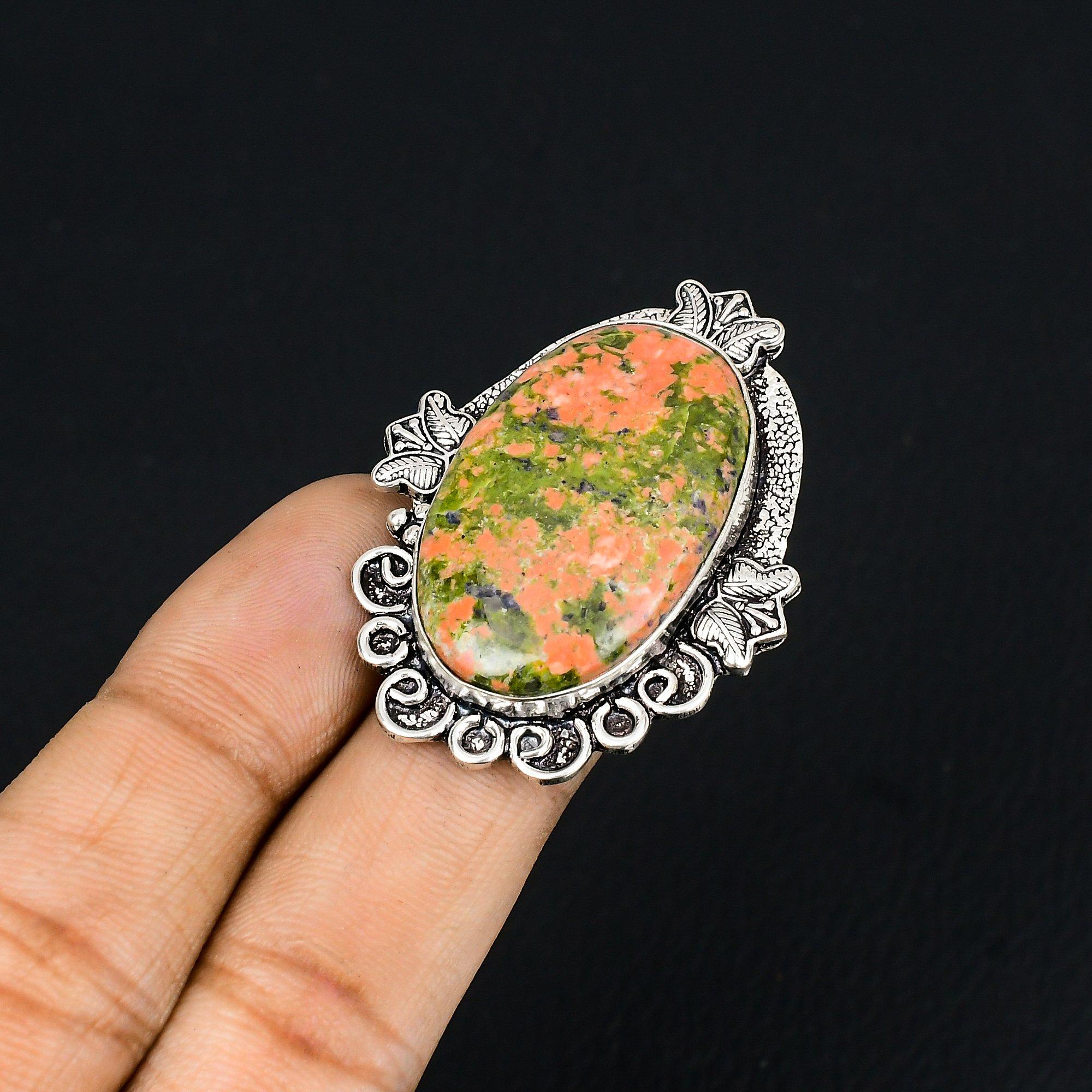 

Natural Unakite Gemstone Promise Green Ring Size 7 925 Sterling Silver Jewelry 7