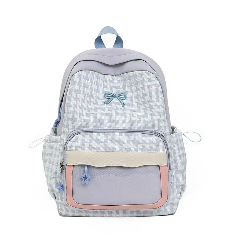 Schoolbag new high-value casual backpack cute plaid bow backpack primary school students daily class travel schoolbag