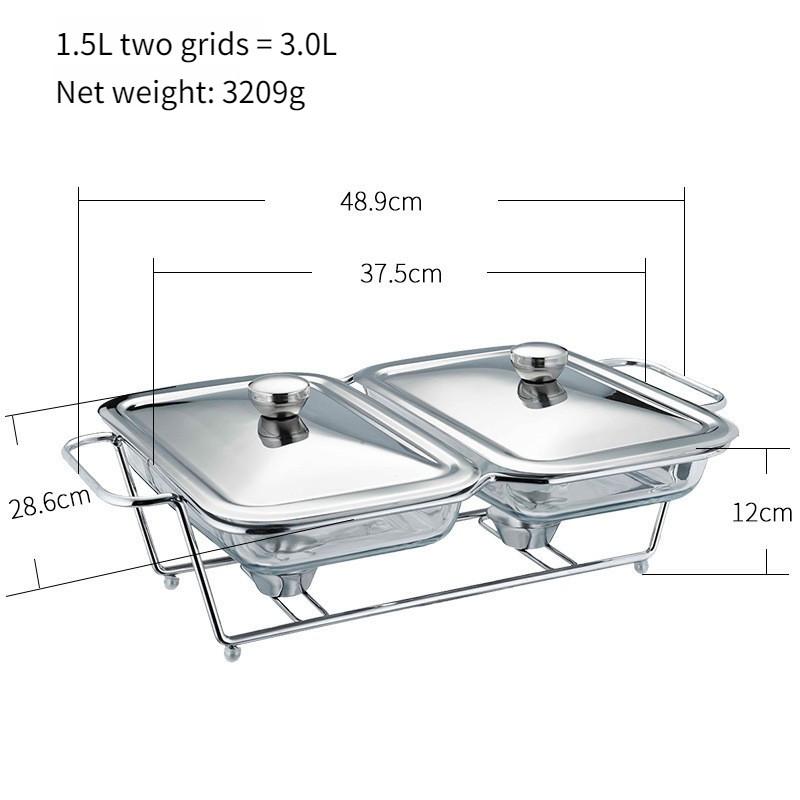 Alcohol Pot Restaurant Glass Food Heating Container Large Capacity Buffet Stove Gold/Silver Rectangular Glass Pot